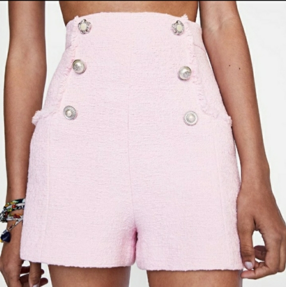 Zara Pink Tweed Shorts NWT